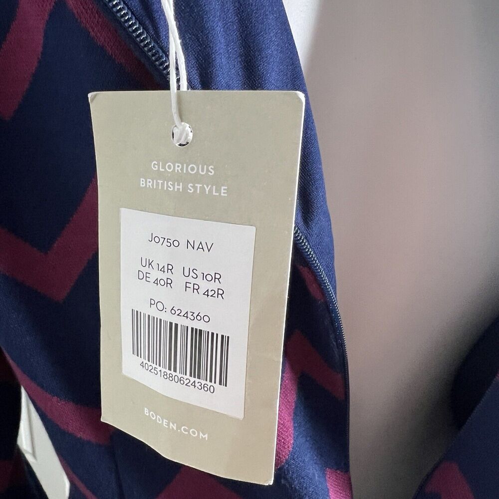BODEN Annie Jacquard Dress Sz 10 Crew Neck Zipper Navy Ruby Ring Chevron NEW - Picture 8 of 9
